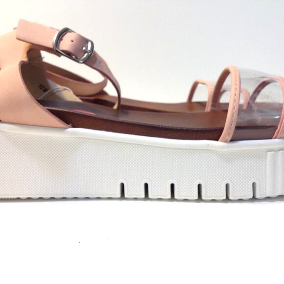 JellyPop Clear Strappy Flatform Pink Faux Leather Sandal - Picture 9 of 13